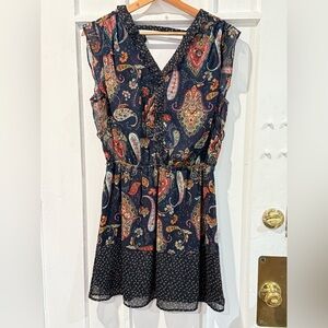 DR2 Navy Paisley Midi Dress with Multicolor Accents